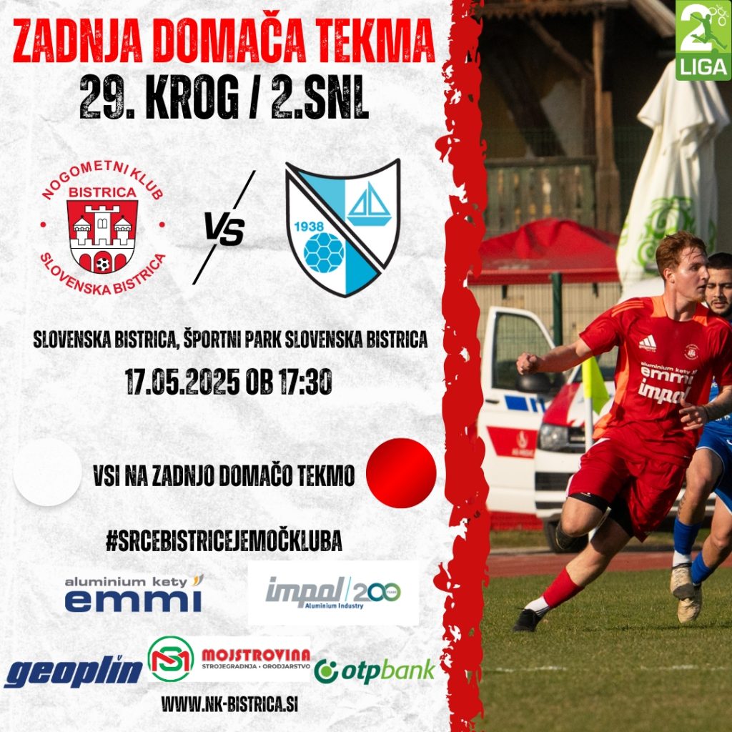 Vabljeni na zadnjo domačo tekmo sezone – v soboto proti Jadranu Dekani!