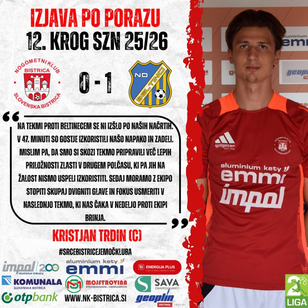 Bistrica po borbeni predstavi klonila proti Beltincem z 0:1