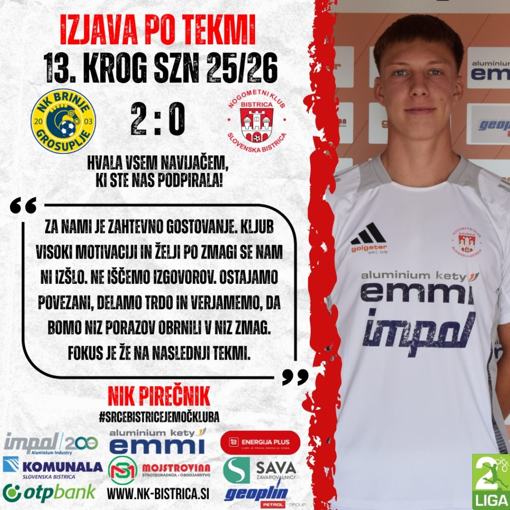 Bistričani klonili v Grosuplju – borben nastop proti drugouvrščeni ekipi, pogled že usmerjen proti Slovanu