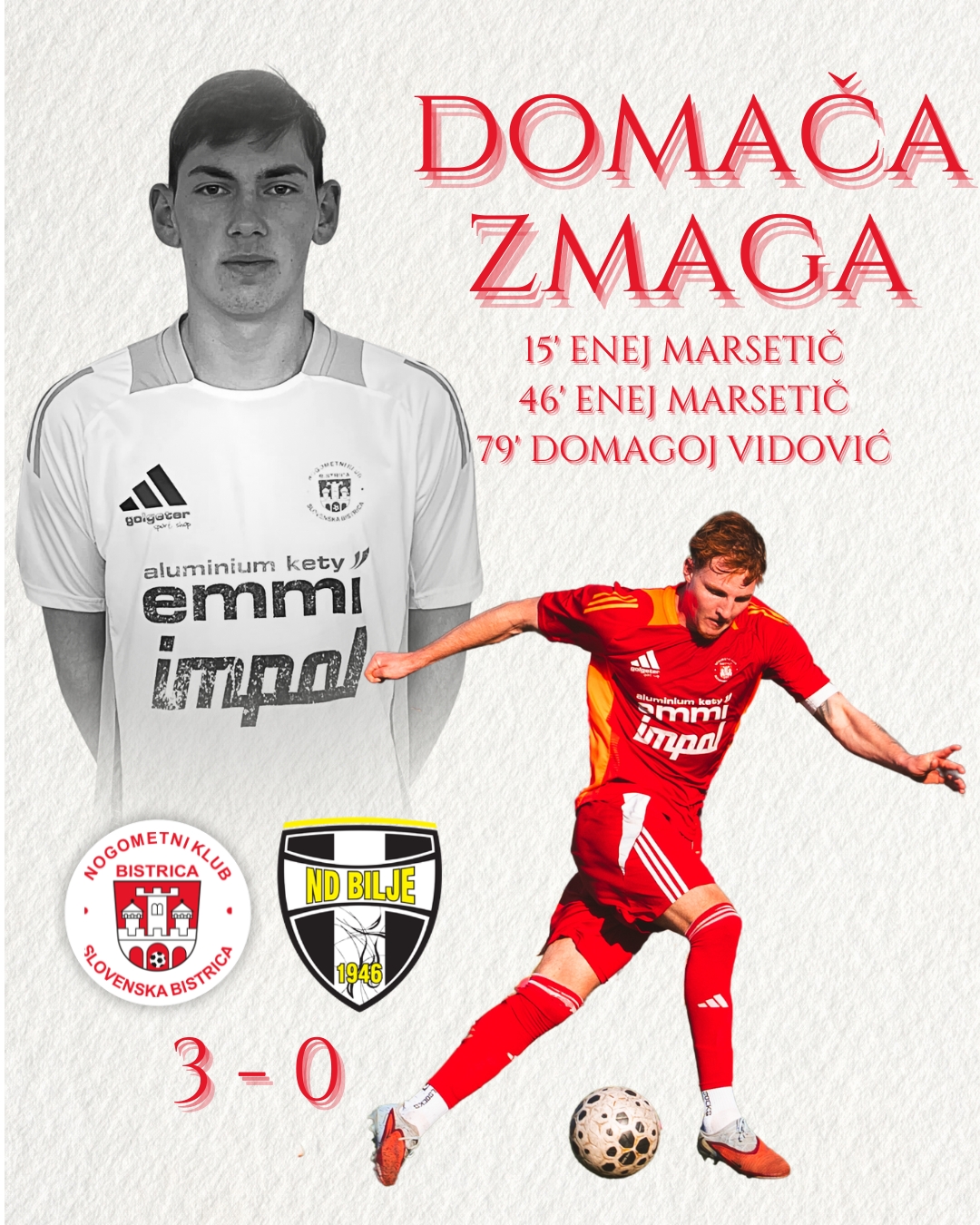 Bistričani suvereno do zmage: tri zadetki za samozavesten korak naprej